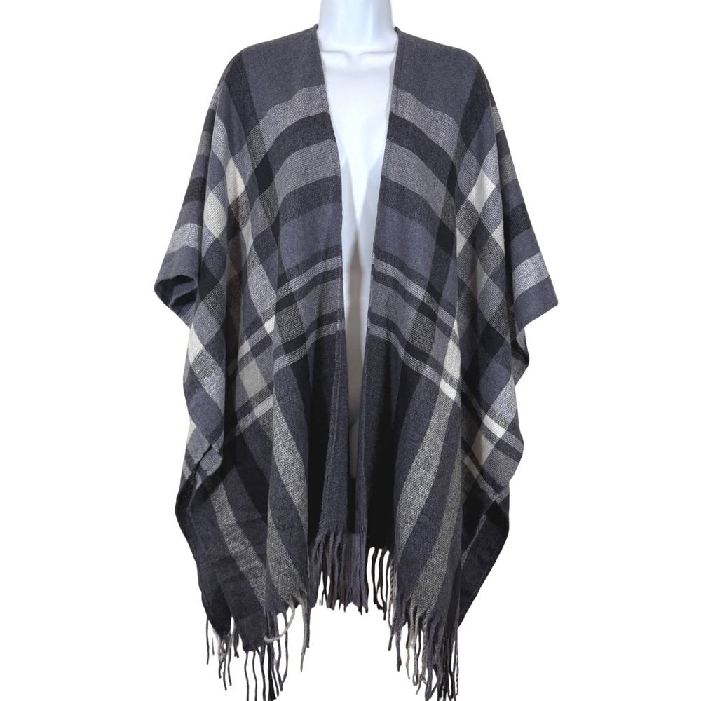 Cashmere Wool Blanket Scarf One Size Banana Republic Plaid Poncho Wrap Shawl